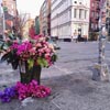 флорист украшает город цветами