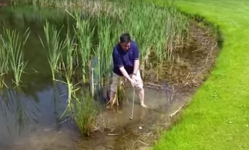 гольфист запустил клюшку в пруд