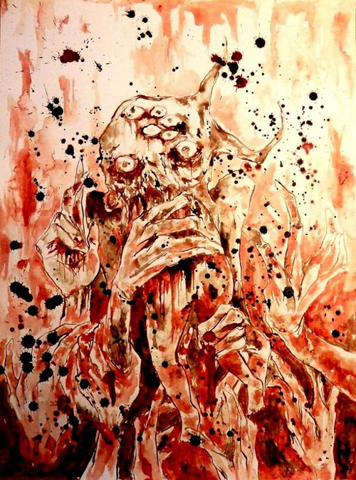 художник рисует своей кровью