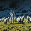 картины с космонавтами и овцами