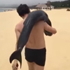 турист с дельфином на плече