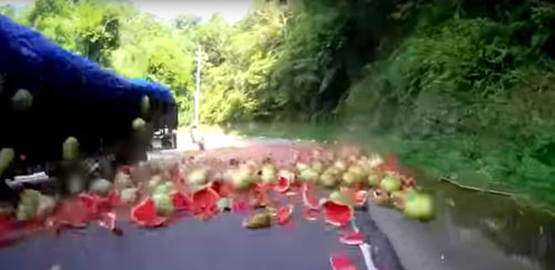 арбузы высыпались на дорогу