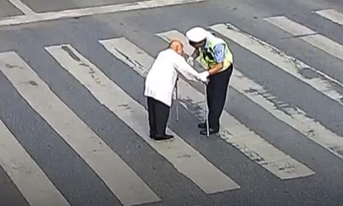 старичок на спине у полицейского
