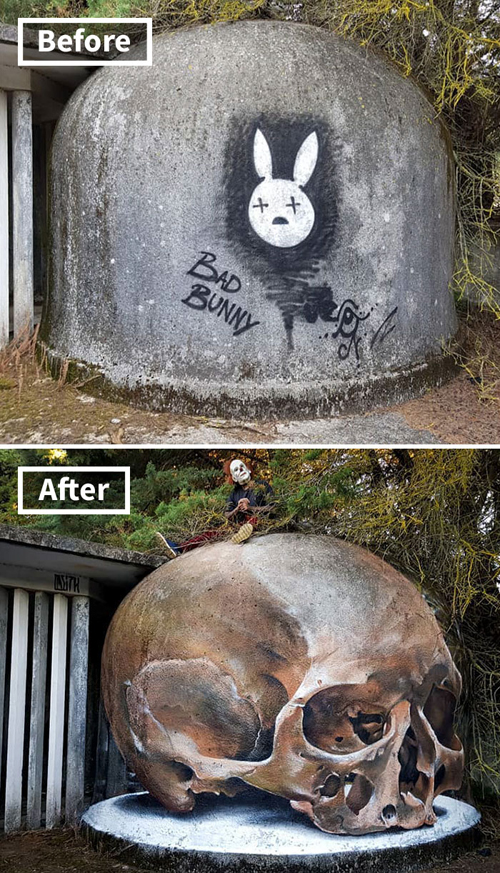 уличный художник и его граффити