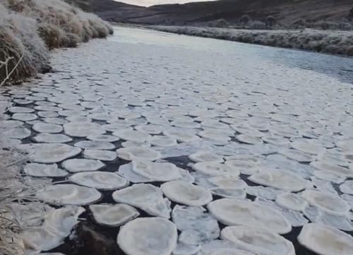 необычный лёд на реке