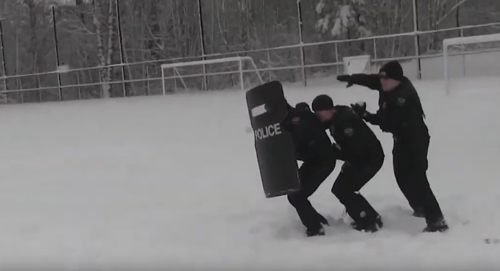 полицейские играют в снежки