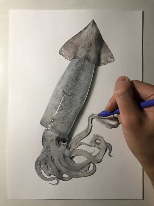 гиперреалистичный рисунок кальмара