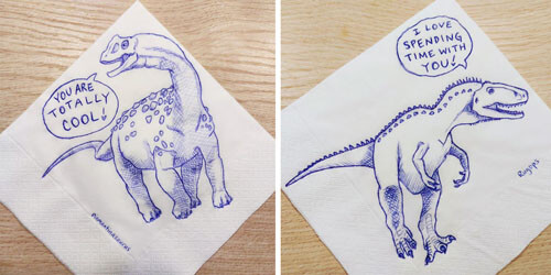 динозавры нарисованы на салфетках