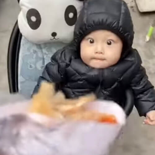 ребёнок пристально смотрит на еду