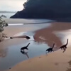 крошечные динозавры на пляже
