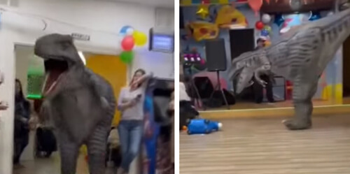 динозавр напугал детей