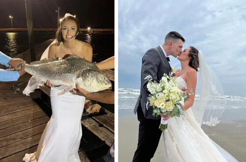 невеста поймала крупную рыбину