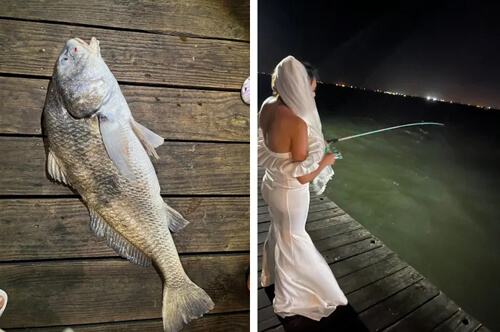 невеста поймала крупную рыбину