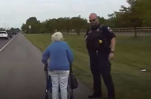 the policeman brought the old woman