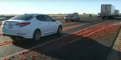 шоссе засыпало помидорами