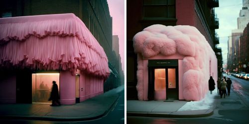 здания в розовых нарядах