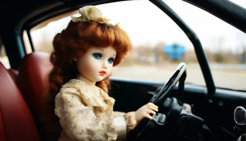 реалистичная кукла в машине 
