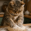 кошка помогала готовить пиццу 