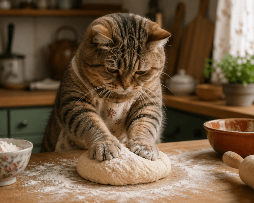 кошка помогала готовить пиццу